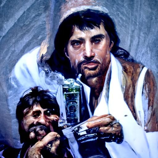 Jesus and Tony Montana in Oil Painting Style