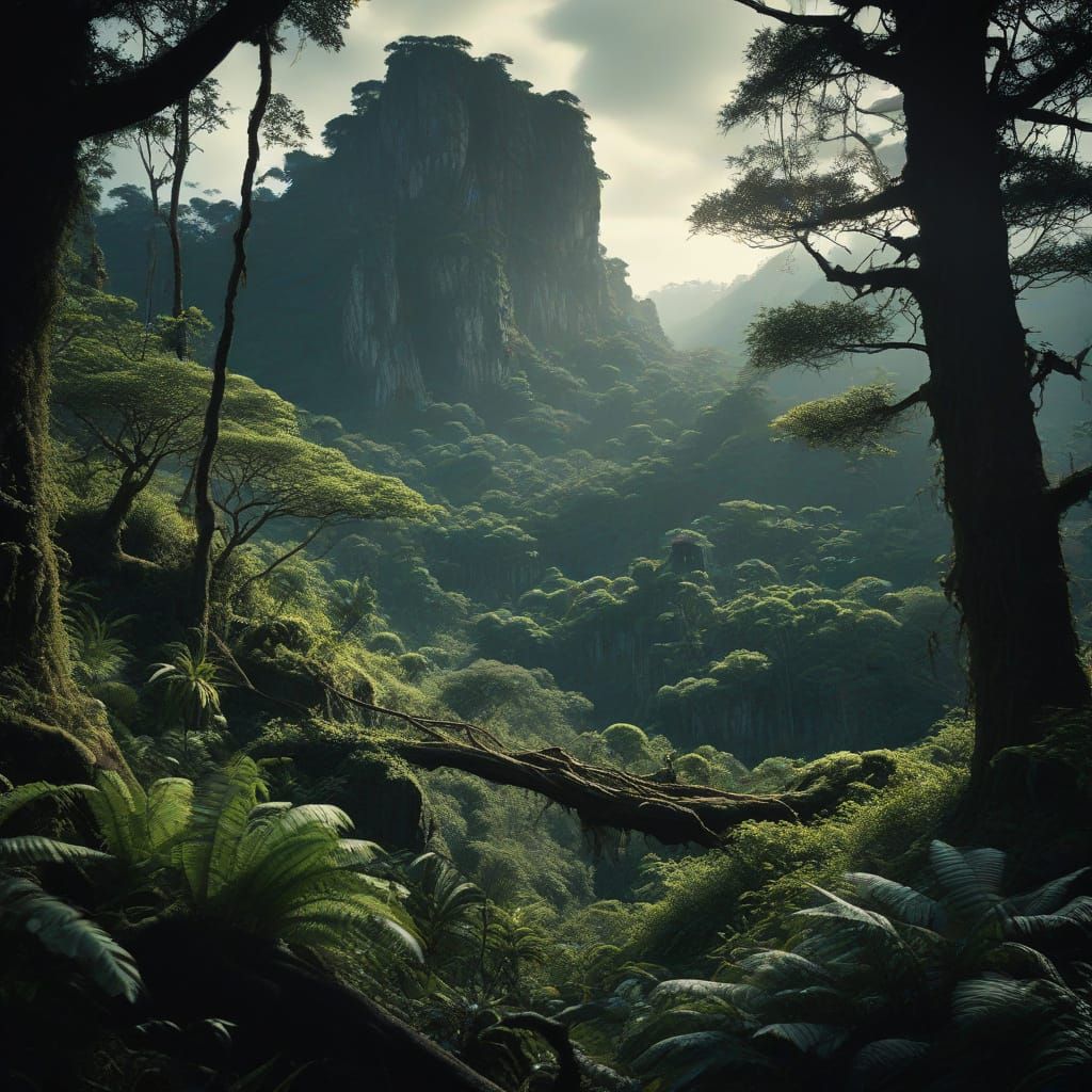 Dramatic Jungle Landscape on the Edge of a Majestic Mountain...