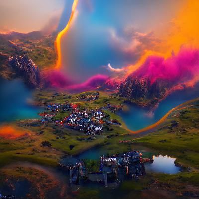 Unicorns and Rainbows in Velvet Sunset Landscape
