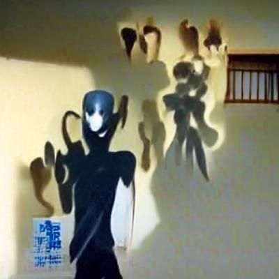 Humanoid Shadow Figure Holding Masks in Anime Film