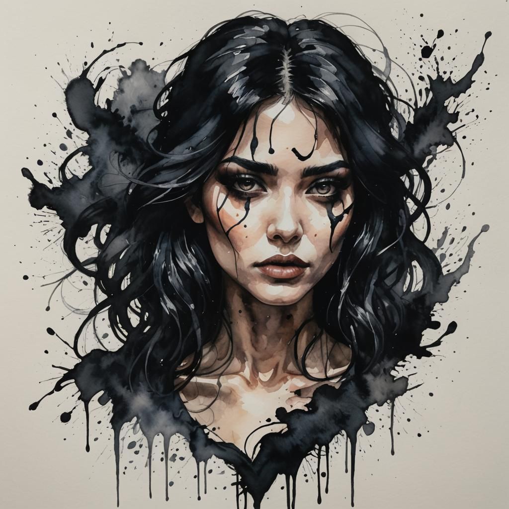 Moody Watercolor Portrait of a Heartbroken Woman