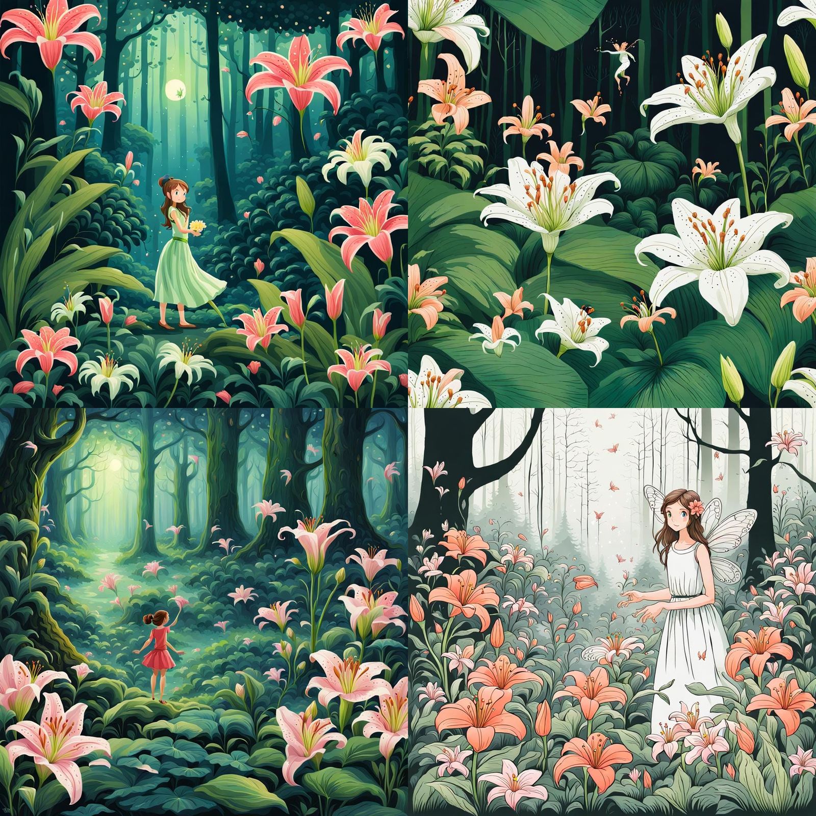 Lilly Flowers and Fairy in Enchanted Forest