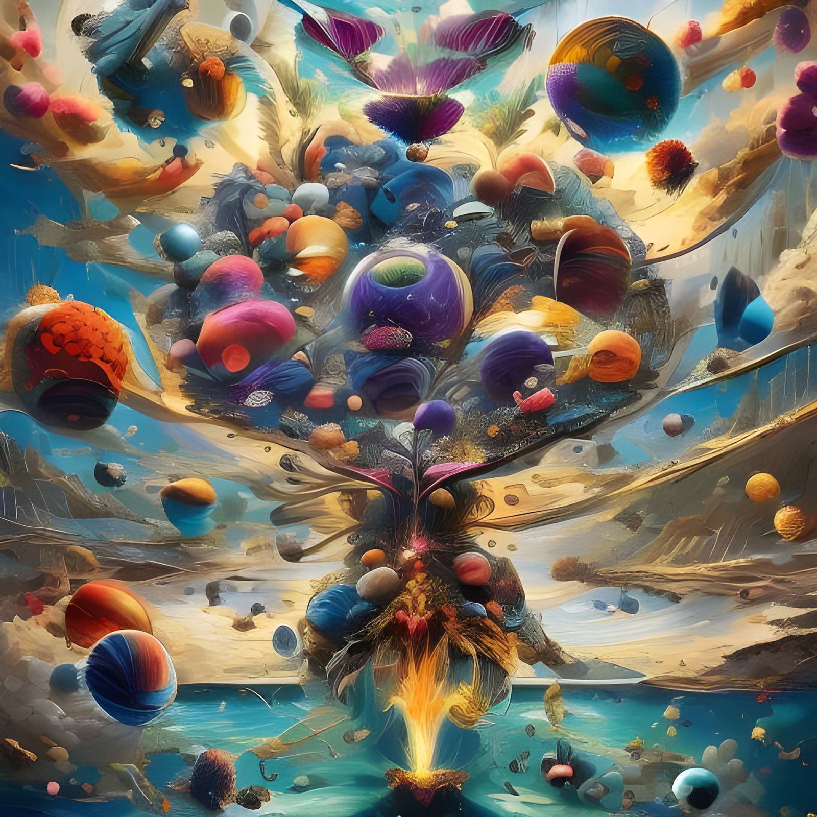 Rainbow Flowers in Cosmic Landscape: AI Art