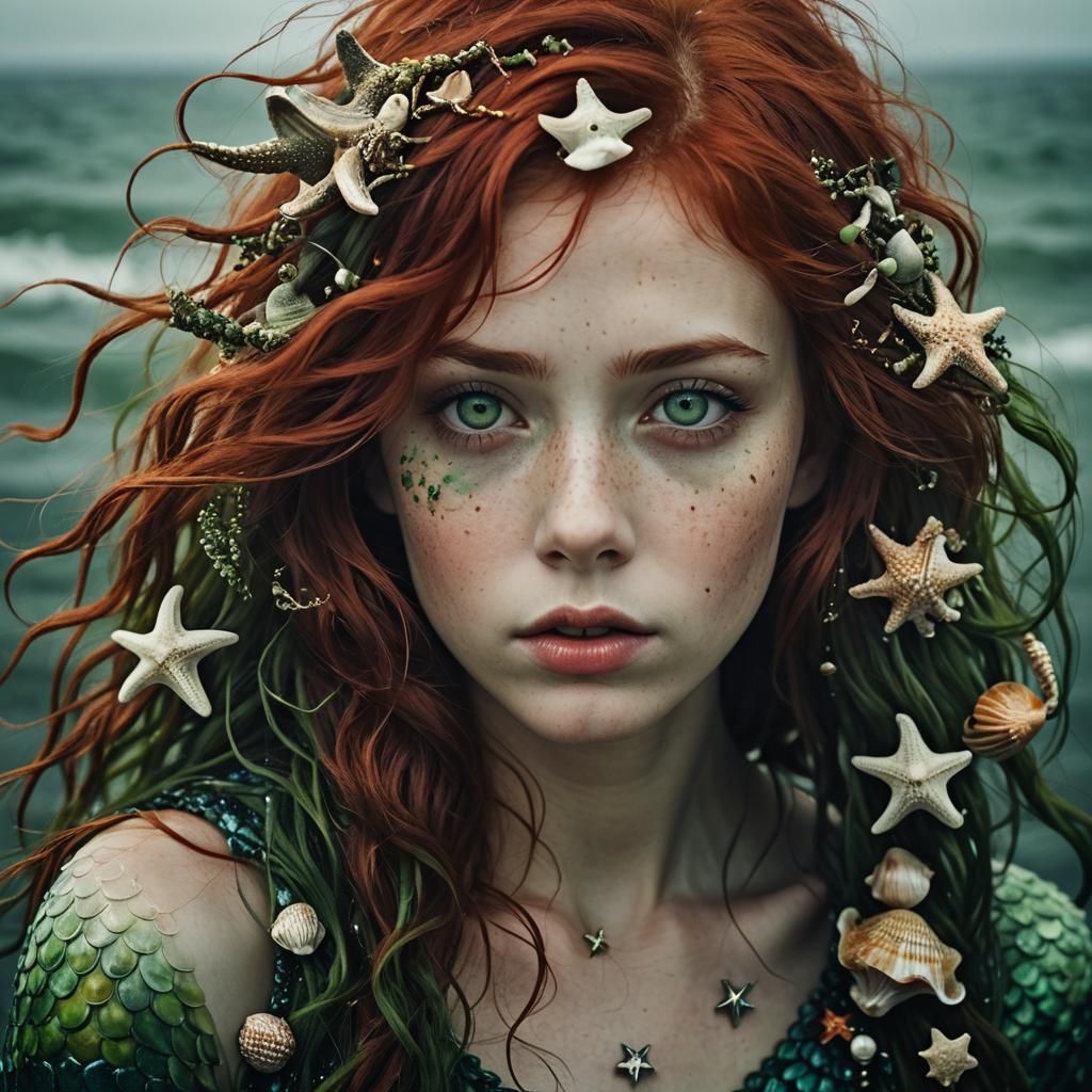 Red-Haired Mermaid with Sea Stars
