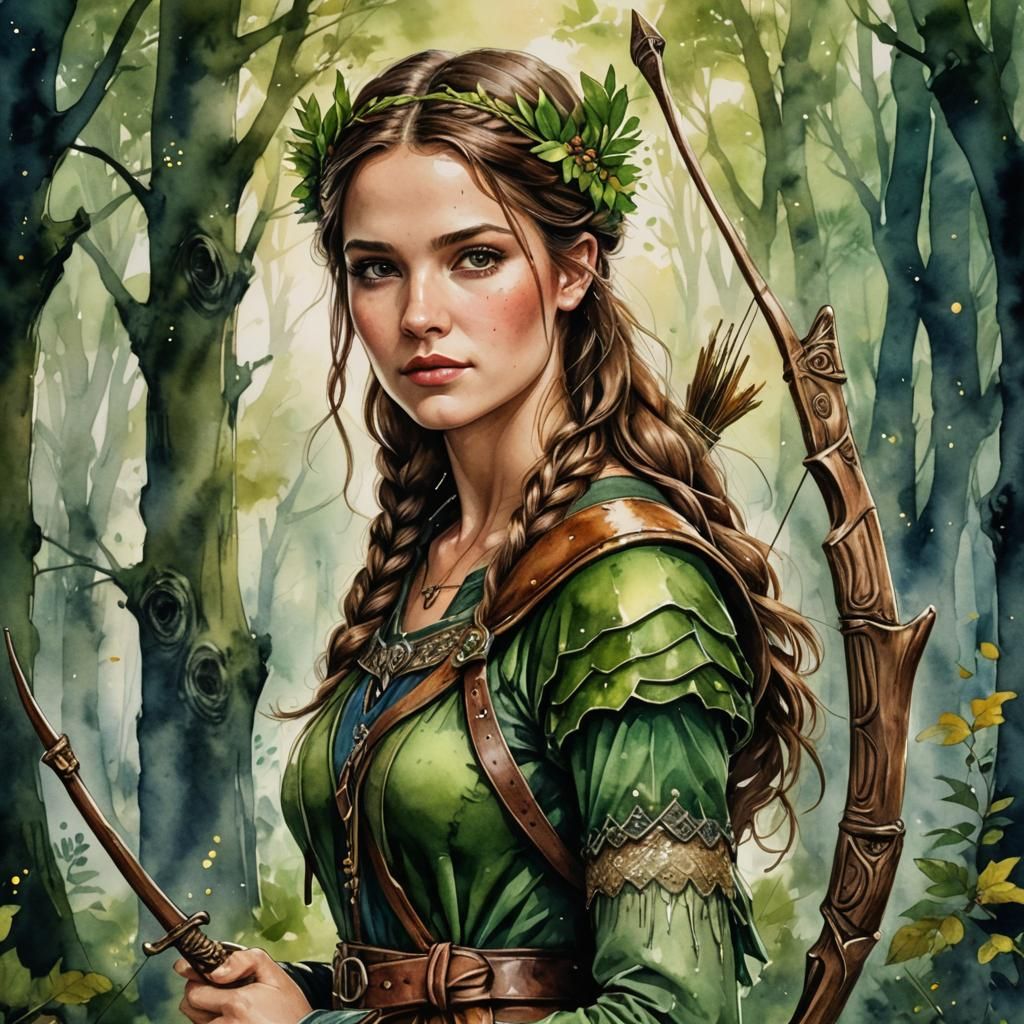 Watercolor Portrait of Virgo Woman as Robin Hood