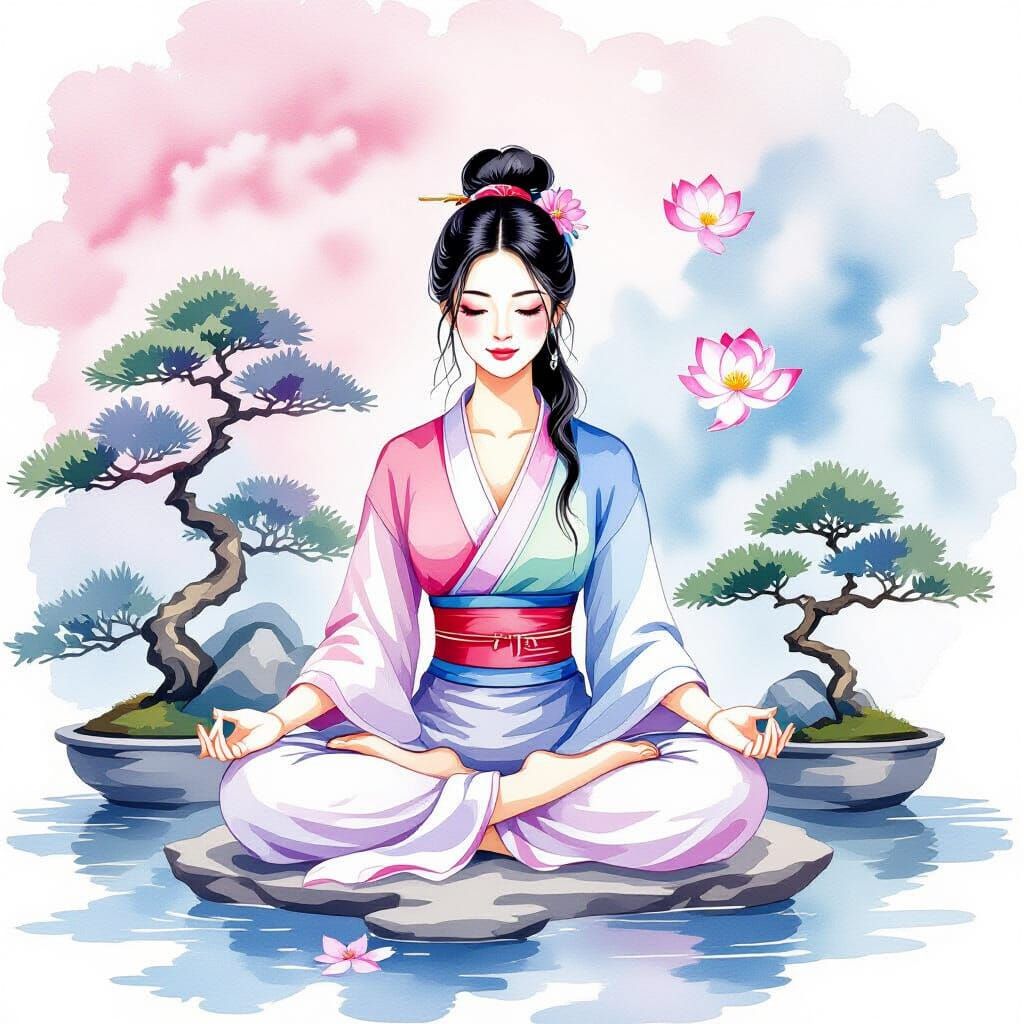 Bonsai Master in Watercolor Stillness