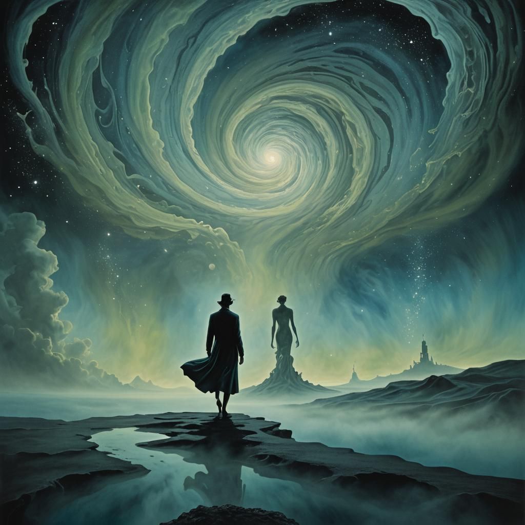 Surreal Figure Steps into Starry Abyss