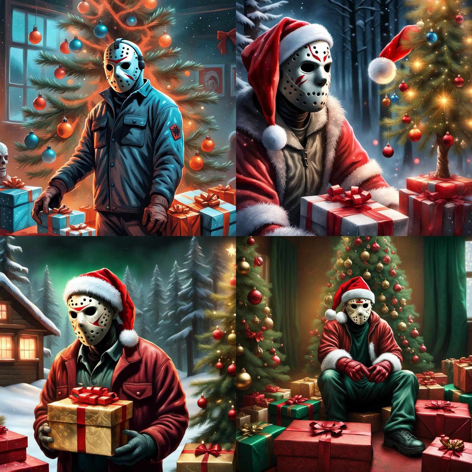 Jason Voorhees Brings Christmas Cheer in a Festive Santa Hat