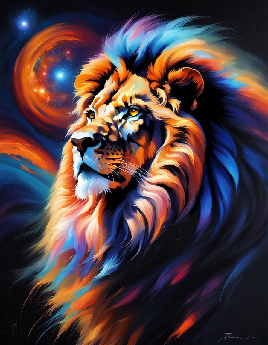 Majestic Lion Portrait in Galaxy Nebula Style