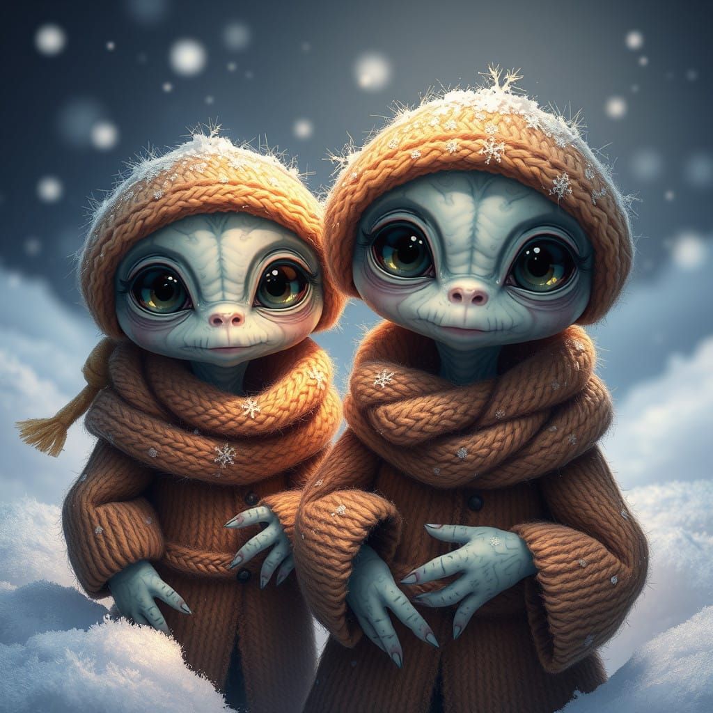 Whimsical Snow-Dwelling Aliens in Sophisticated Attire