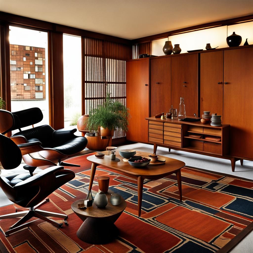 Mid-Century Modern Interior with High Contrast Shadows