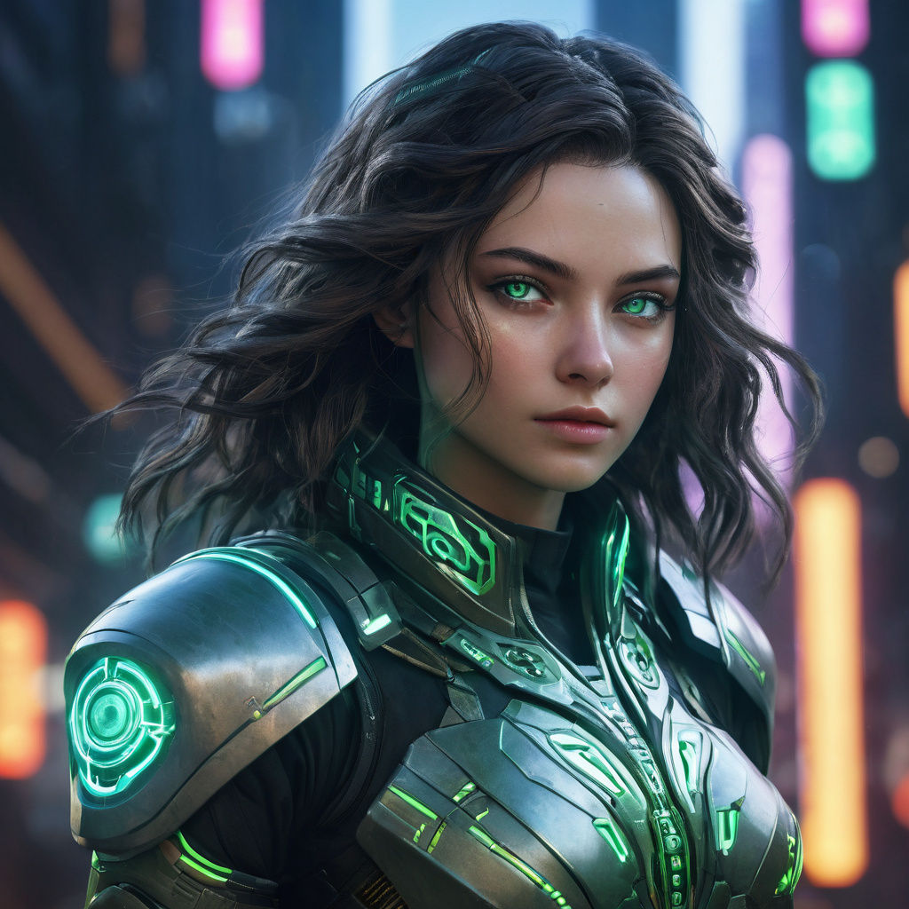 Sci-Fi Mage with Cybernetic Armor and Neon Lights