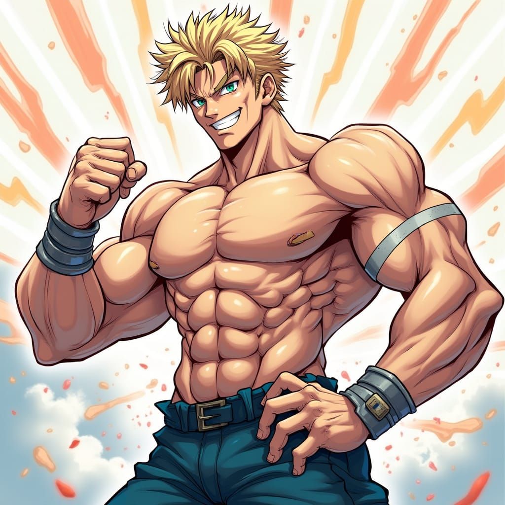 Heroic Anime Man in Manga Style