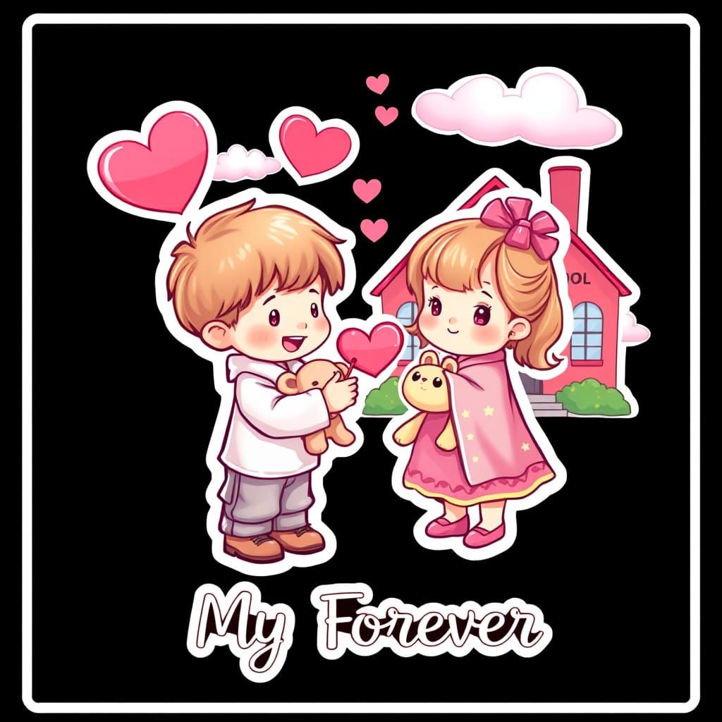 Whimsical Valentine's Scene in Precious Moments Style