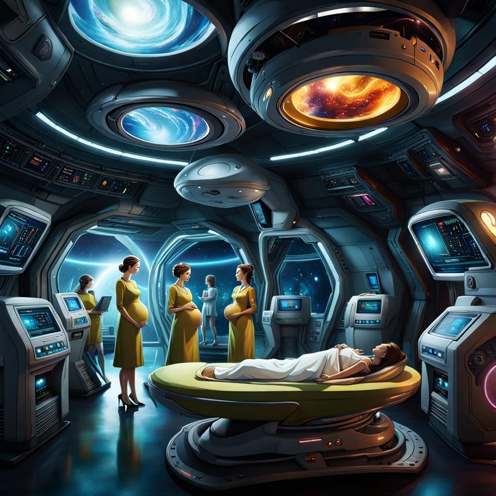 Bearing new life in space. Expecting mothers discuss the lifeforms they will shortly be raising