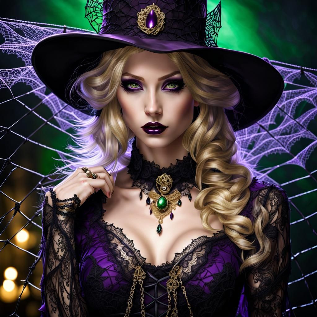 Beautiful Gothic Woman in Gold and Purple