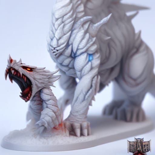 Miniature White Dragon Diorama with Orcs in Winter Cave