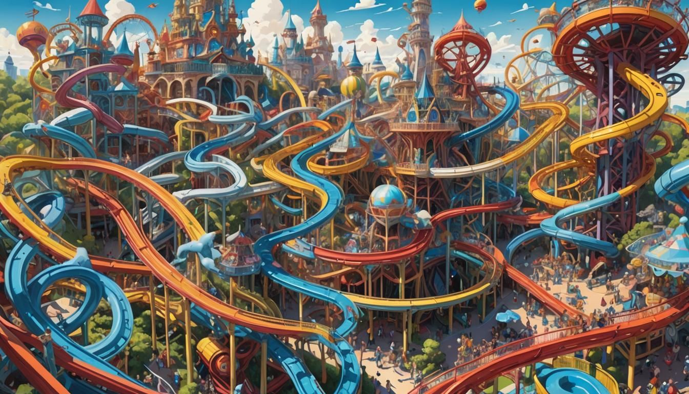 Whimsical Theme Park of Swirling Colors