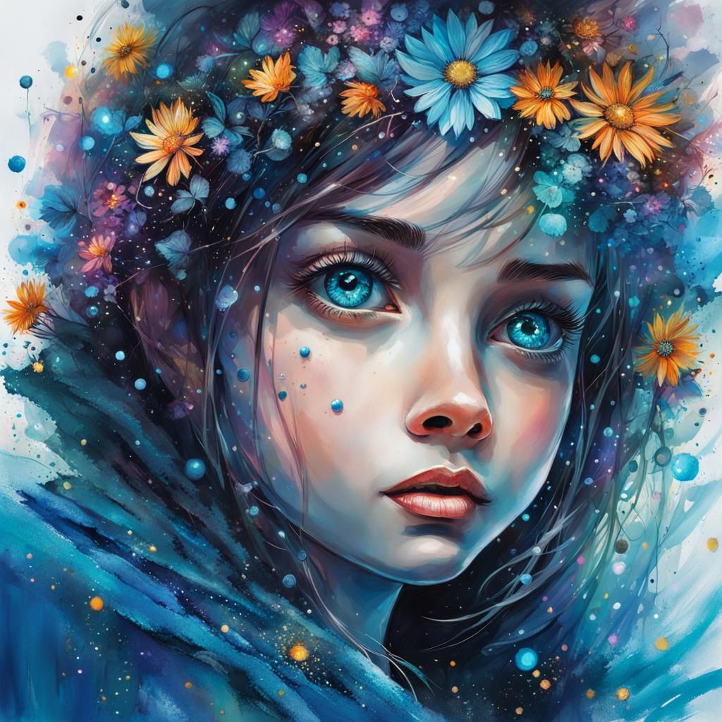 Glowing-Eyed Rocks with Flowers in the Night