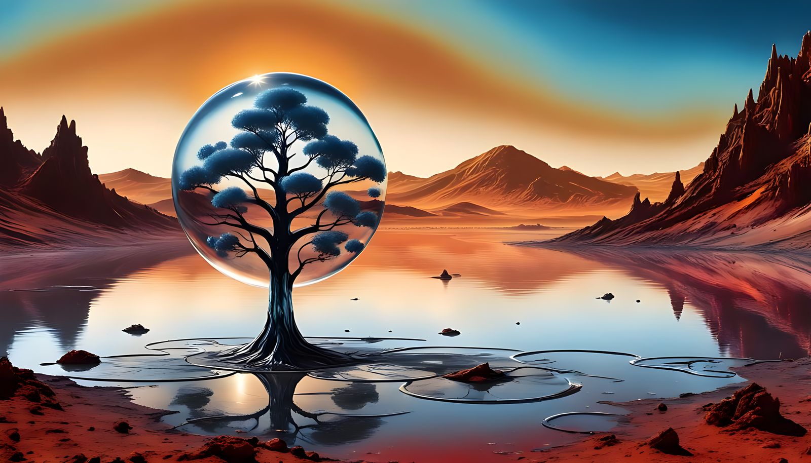 Surreal Metal Crystal Tree on Alien Planet