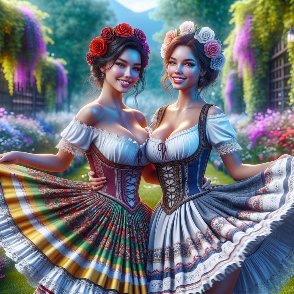 Hungarian Folk Dress in Fantasy Garden, Digital Art