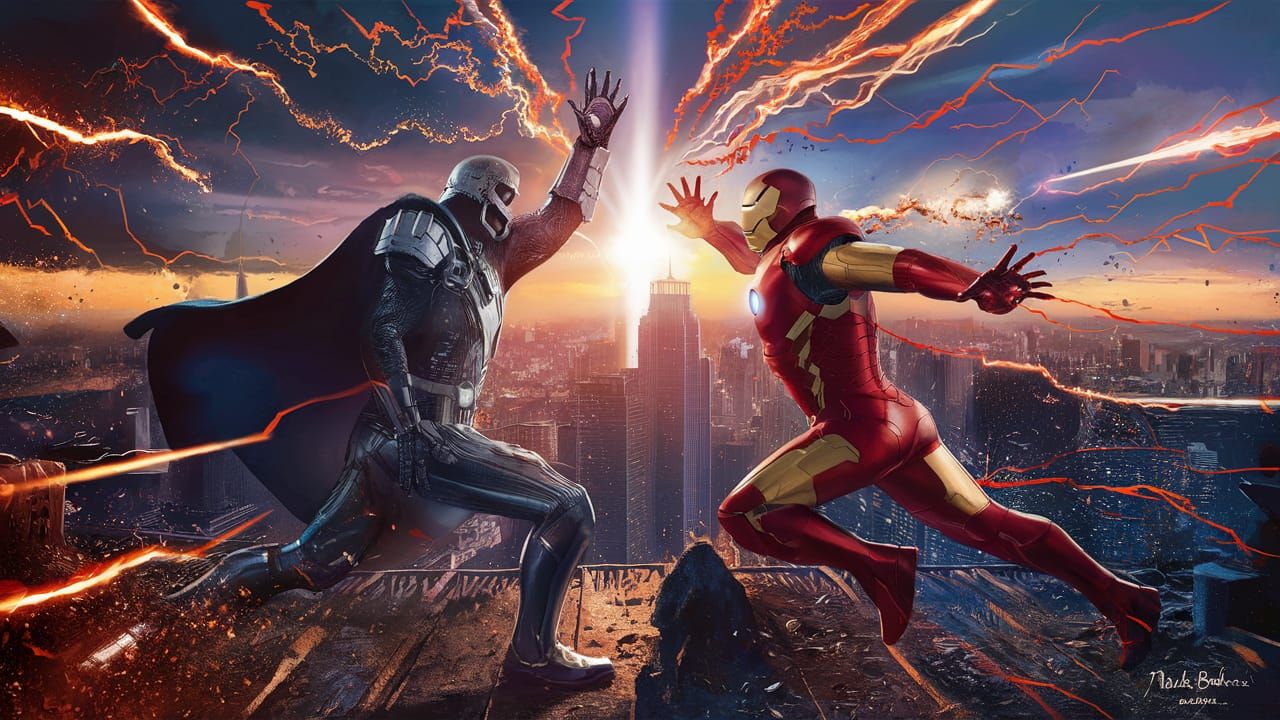 Dynamic comic book art splash page. Wide angle shot. Doctor ...