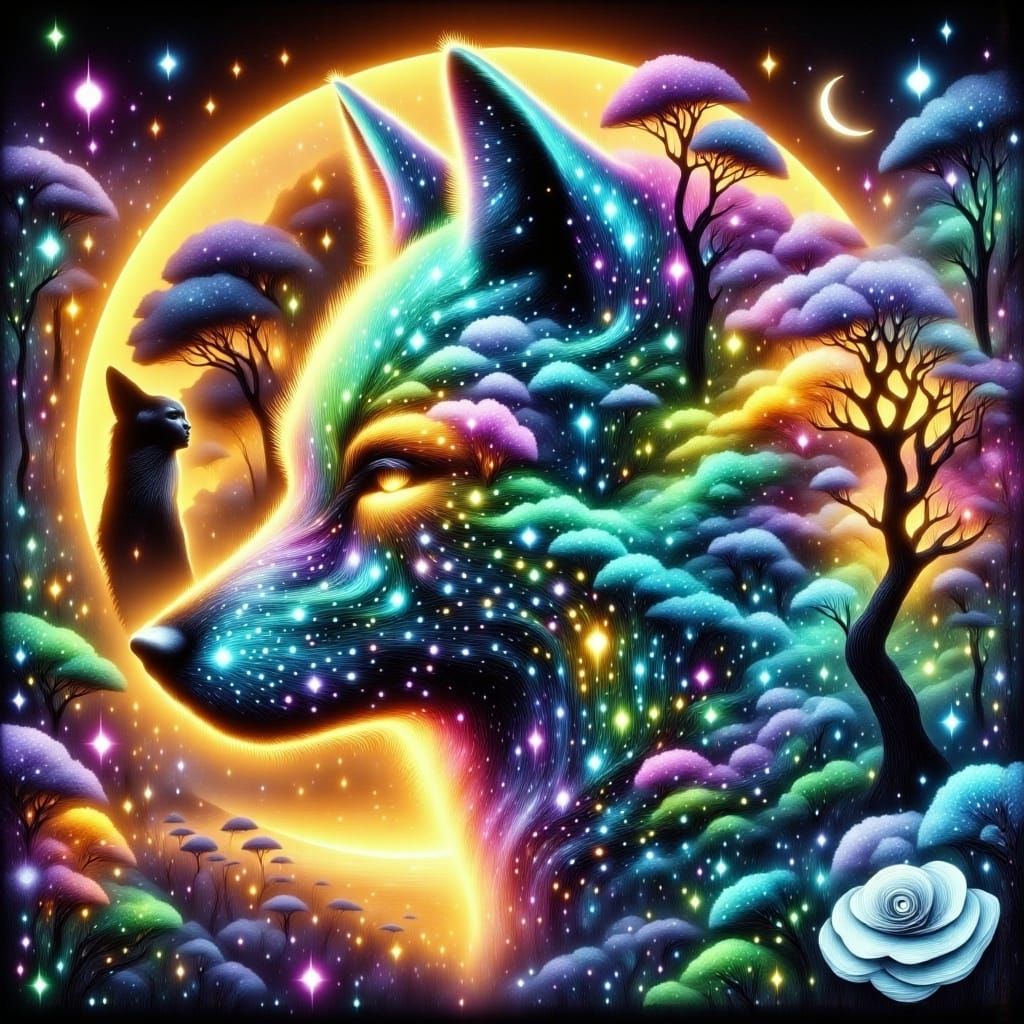 Rainbow Wolf in Futuristic Digital Art Style
