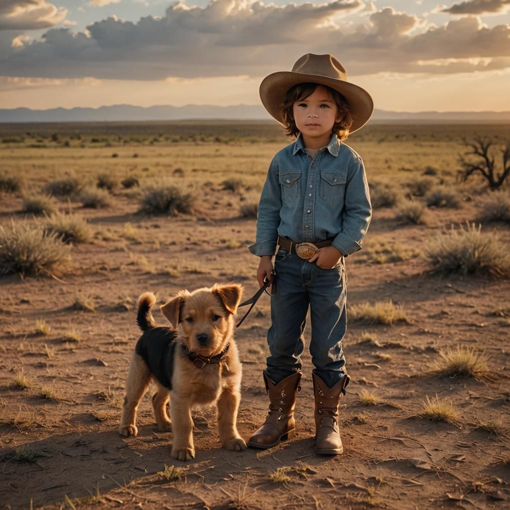 Cowboy Puppy Portrait in Texas at Sunset