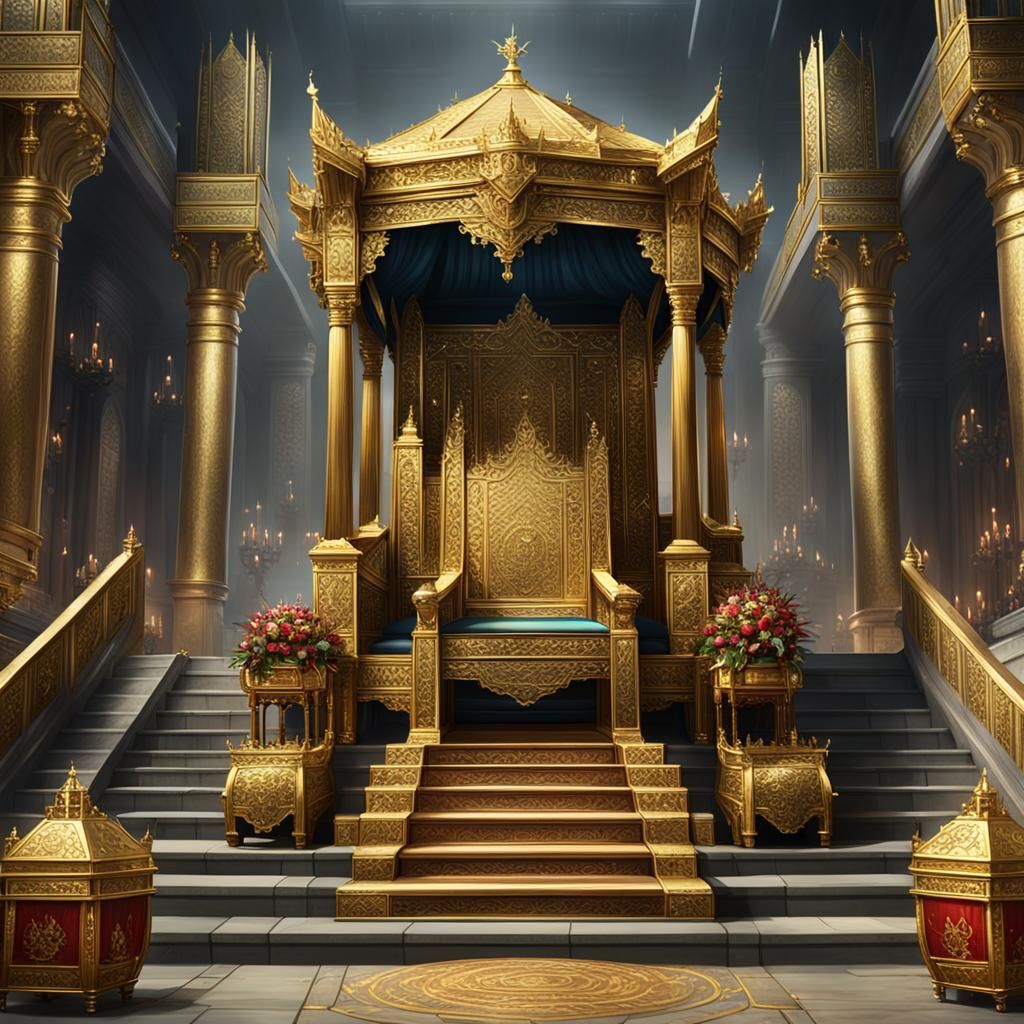 Fantasy Queen on Gilded Throne Palanquin