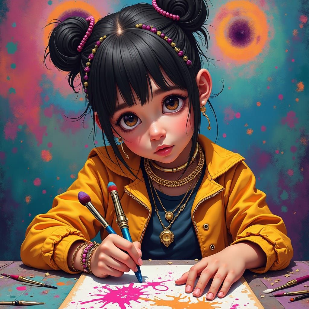 Girl in Eclectic Style Embarks on Vibrant Creative Journey