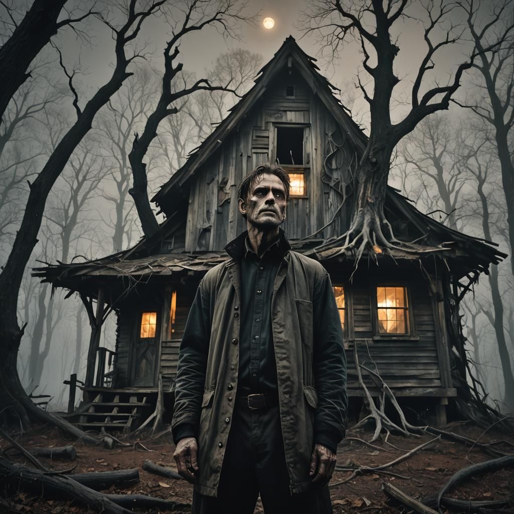 Eerie Figure in Misty Forest of Dark Fantasy