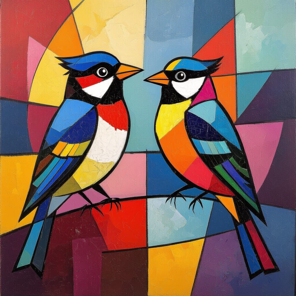 Vibrant Cubist Abstract Birds with Bold Texture