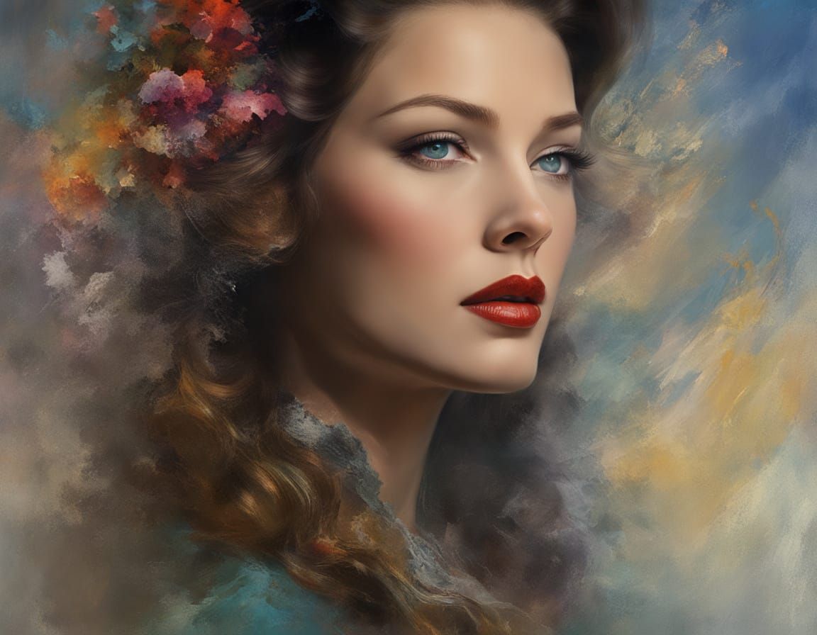 Gene Tierney Portrait as Hyperdetailed Matte Painting