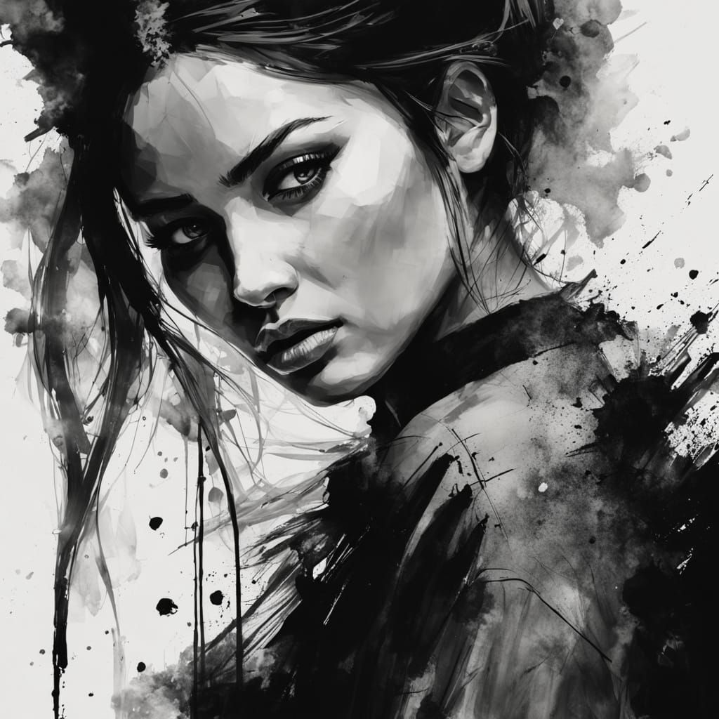 Expressive Ink Drawing of a Female Portrait