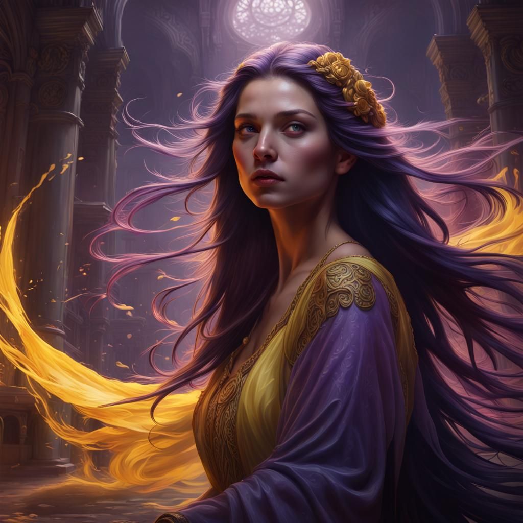 Fantasy Woman with Flowing Hair, Hyperdetailed Digital Art