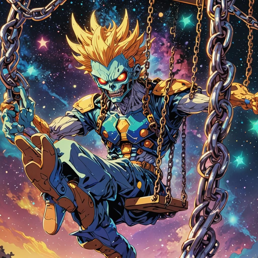 Metal Mutant Swinging: Holographic Astral Illustration