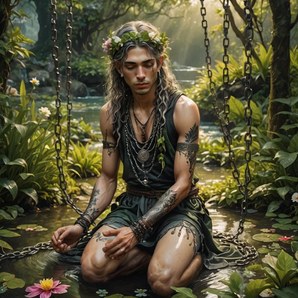 Chained Empath in Mystical Realm: Digital Art