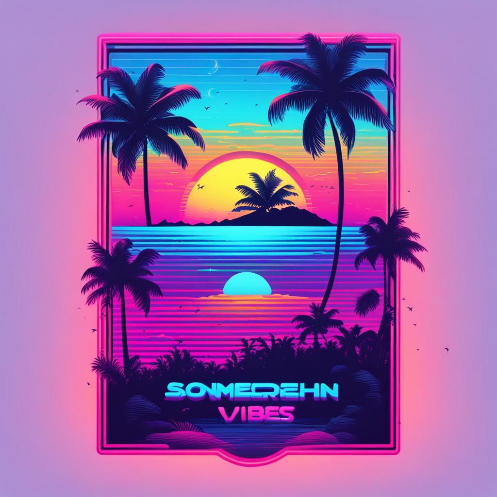 Summer T-Shirt Design with Neon Synthwave Vibes