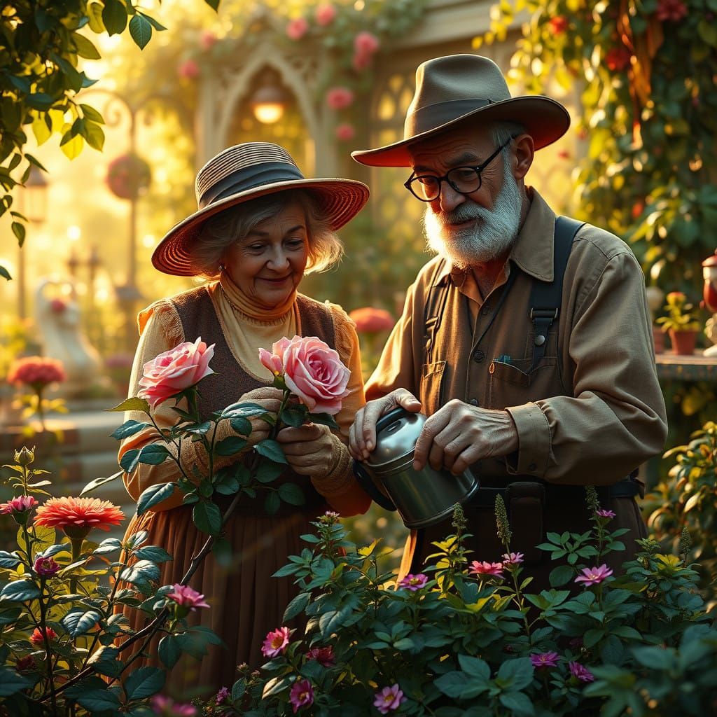 Peaceful Couple Nurtures Enchanted Garden Oasis