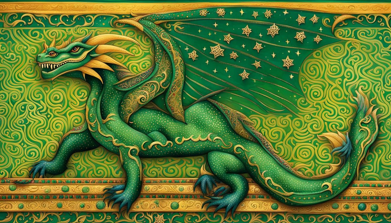 Pakistani Folk Art: Green Dragon on Ornate Throne