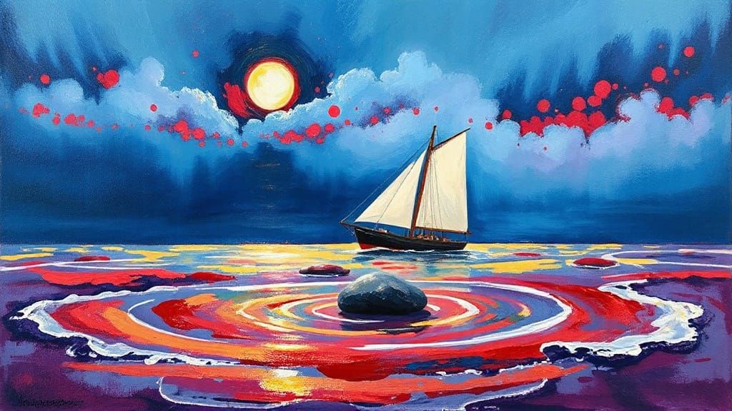 Ship at Sea: Impasto Oil Painting in Volumetric Style