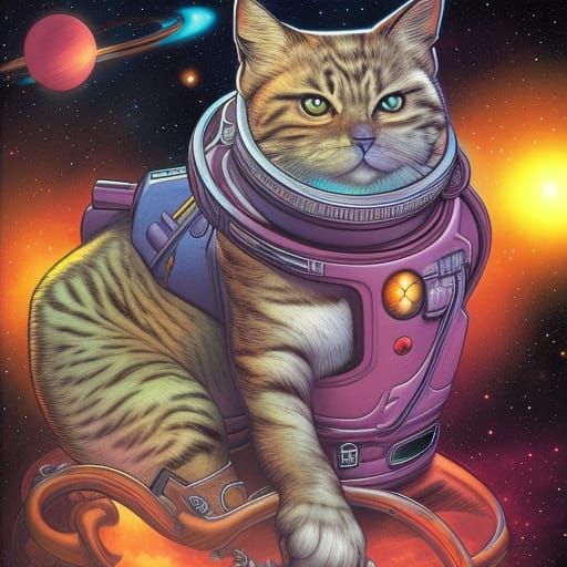 Space Cat in Comic Book Art Style