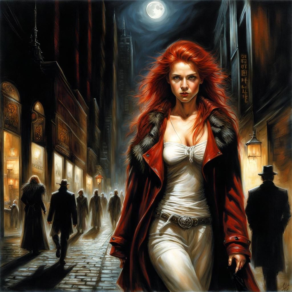 Detailed Portrait of Woman at Night by Luis Royo