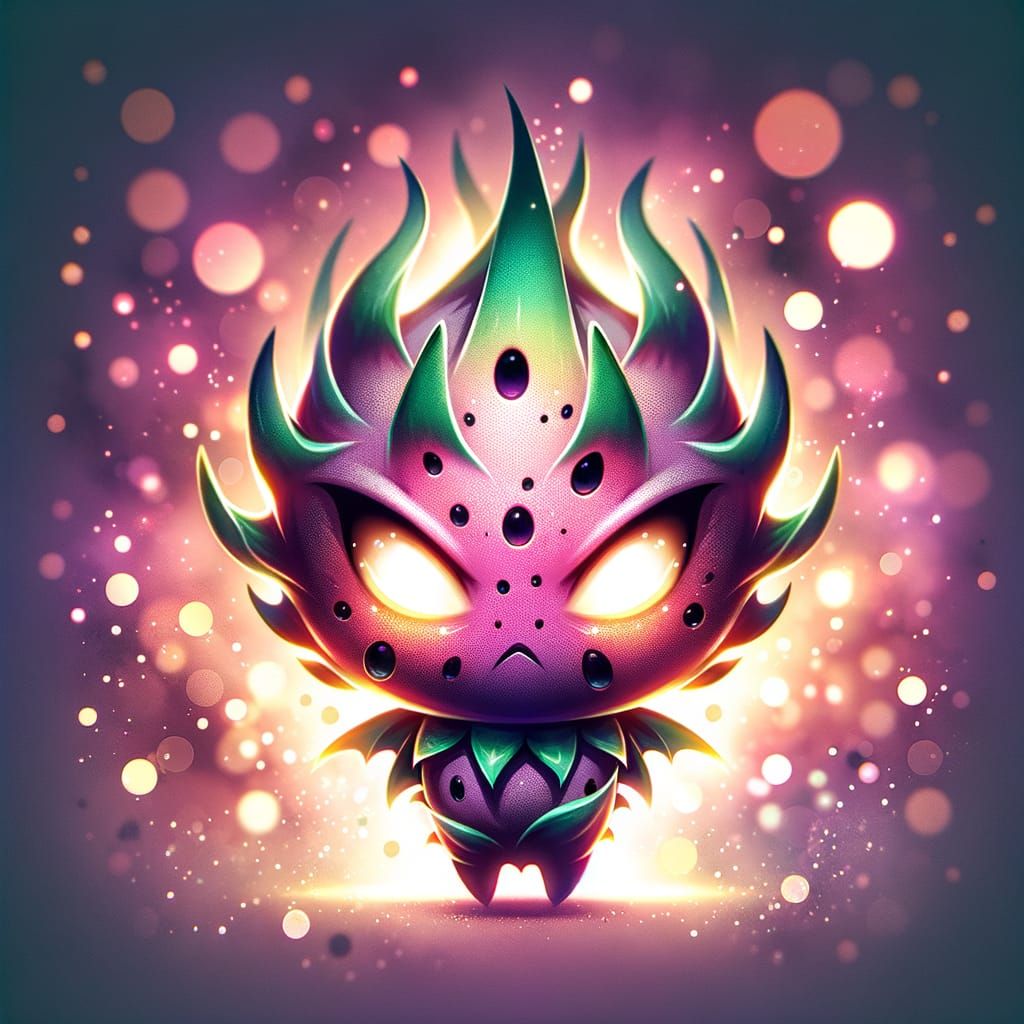 Eerie Dragonfruit Chibi Character in Watercolor Style