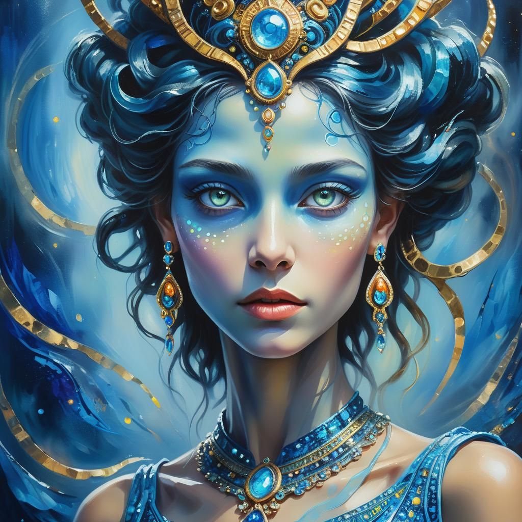 Alien Goddess Portrait in Expressionist Oil Painting Style