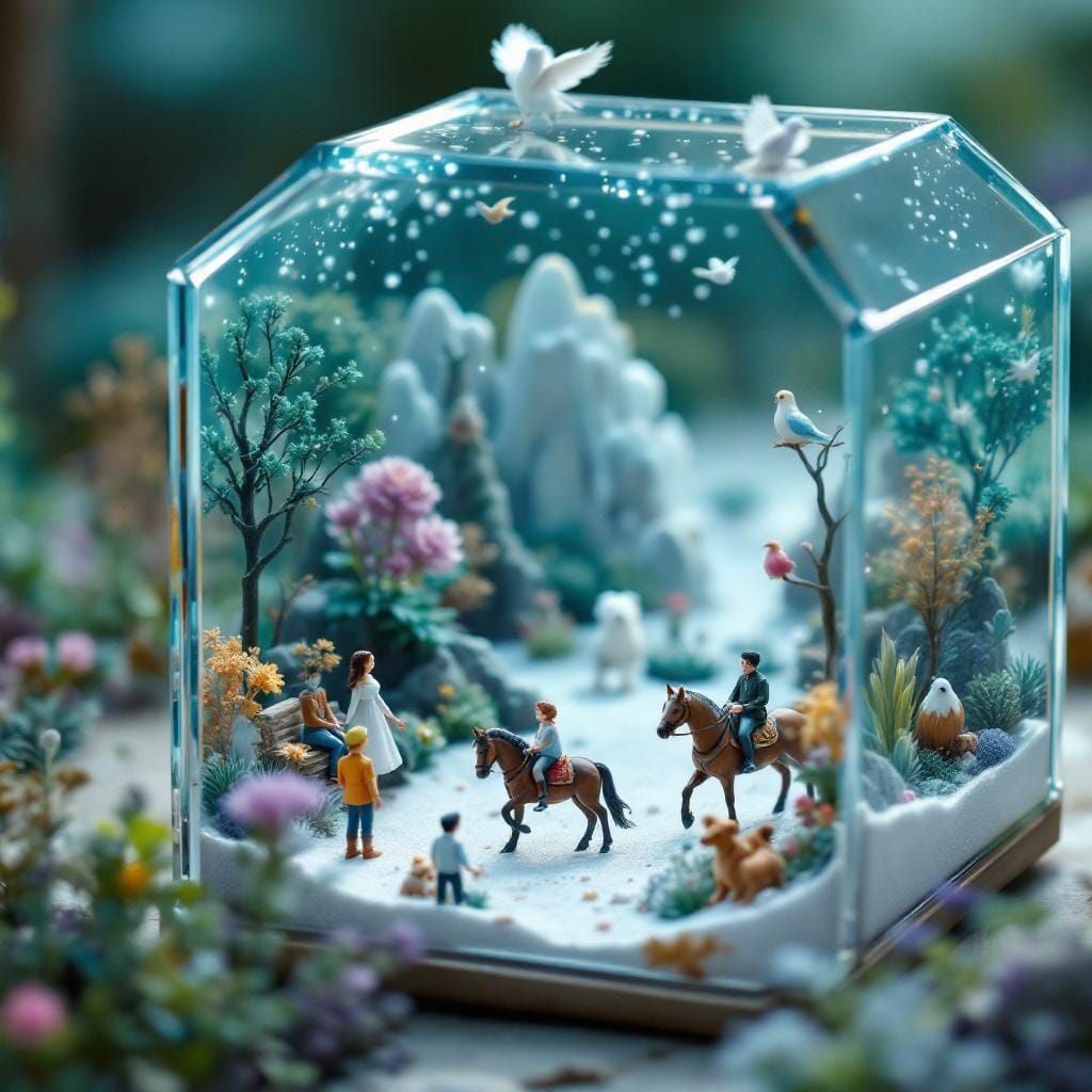Miniature World Inside a Sand Art Glass Box