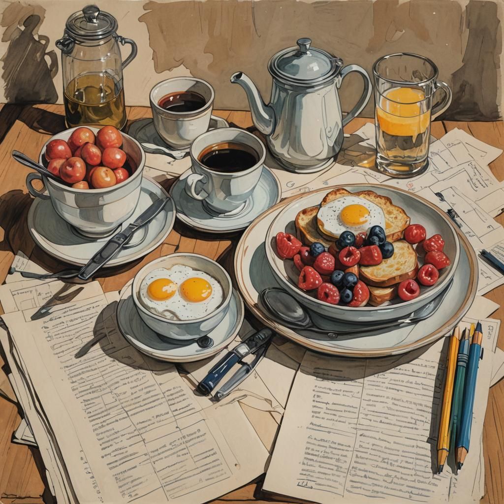 Still Life Breakfast of the  Writer