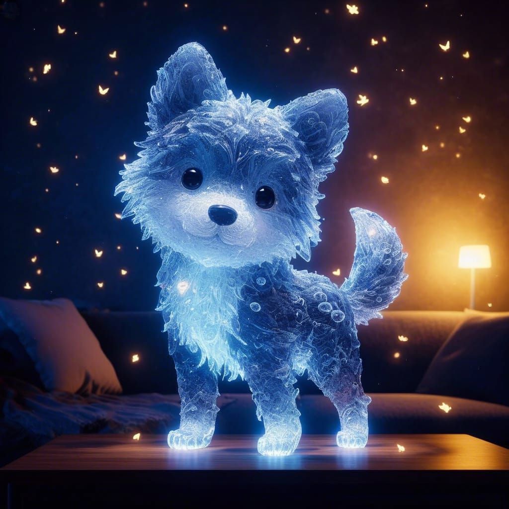 Charming Water Wolf in Living Room, Digital Art