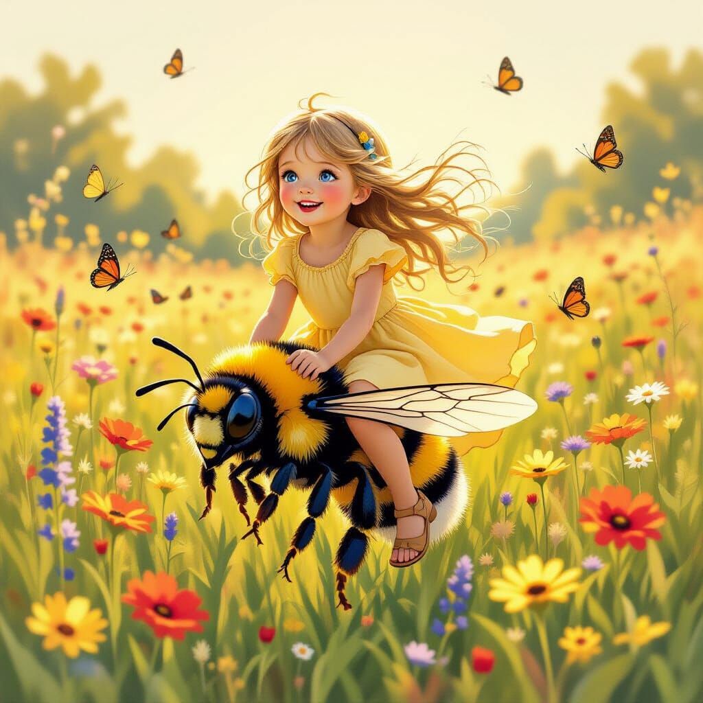 Isla rides on a bumblebee