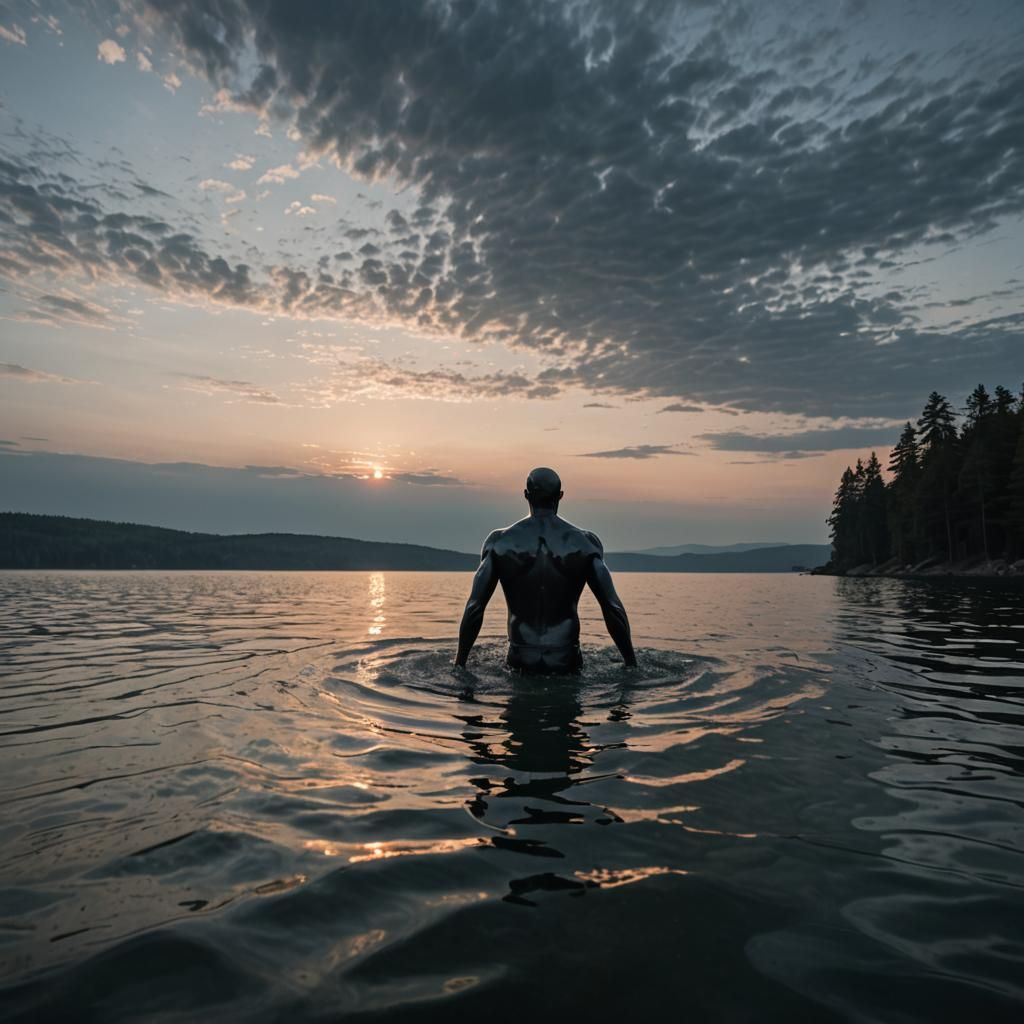 Ominous Lake Scene with Mythical Sea Creature